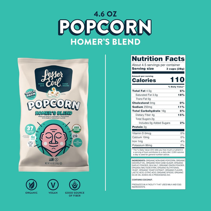 Lesser Evil Pcorn Og2 Homers Blend 4.6 OZ