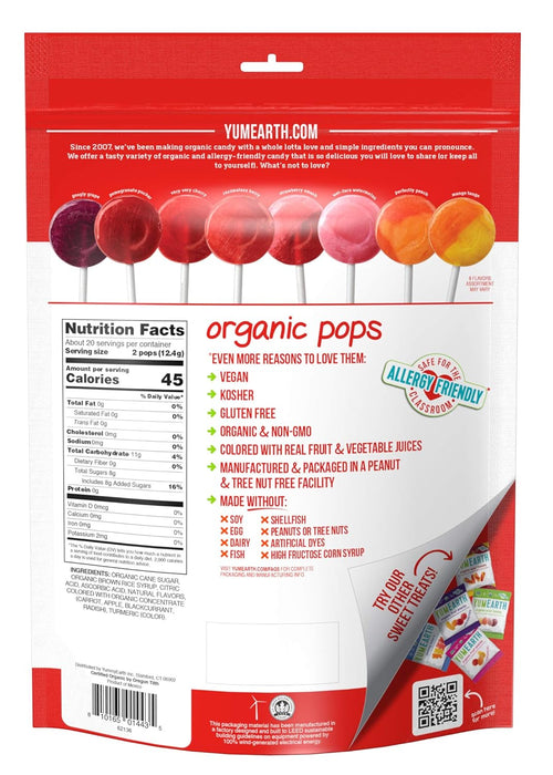 YumEarth Lollipops Organic Pops 40 Plus Assorted 8.7 oz