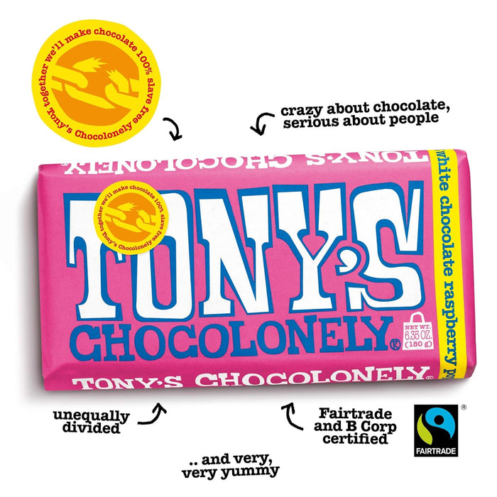 Tony`S Chocolonely  White Chocolate Raspberry Popping Candy Bar   6.35 Oz