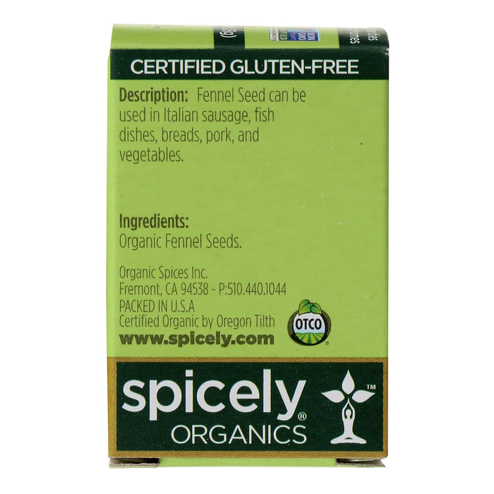 Spicely Organics  Organic Fennel Seed  .3 Oz