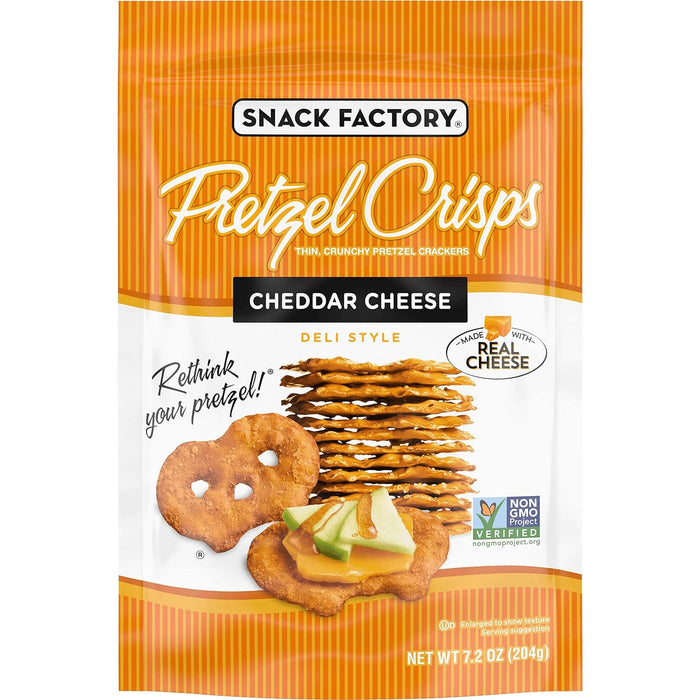 Snack Factory  Pretzel Crisps Thin Crunchy Deli Style Cheddar Cheese  7.2 Oz