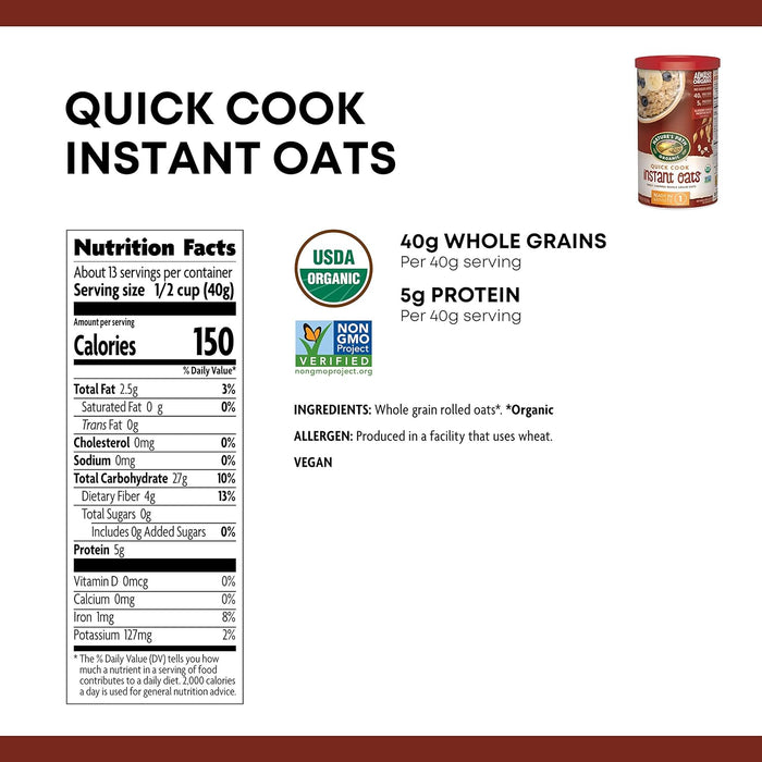 Nature'S Path  Quick Cook Instant Whole Grain Rolled Oats Cereal   18 Oz