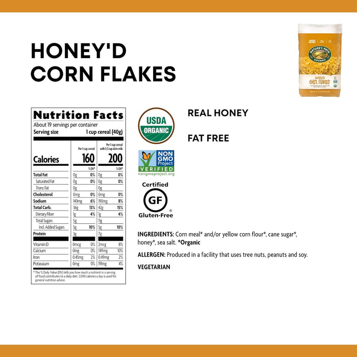 Nature'S Path  Organic Corn Flakes Cereal Honey'D   26.4 Oz