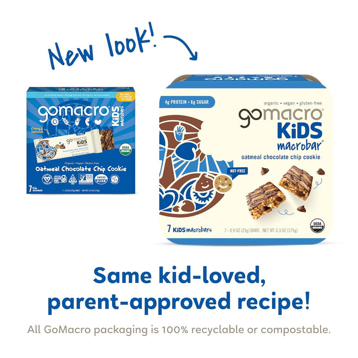 Gomacro  Organic Kids Macrobar Oatmeal Chocolate Chip Cookie   6.3 Oz