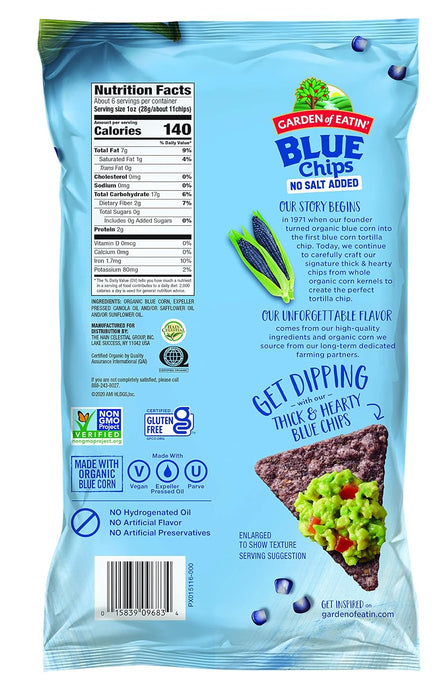 Garden Of Eatin'  Chip Blue Corn No Salt Added  5.5 Oz