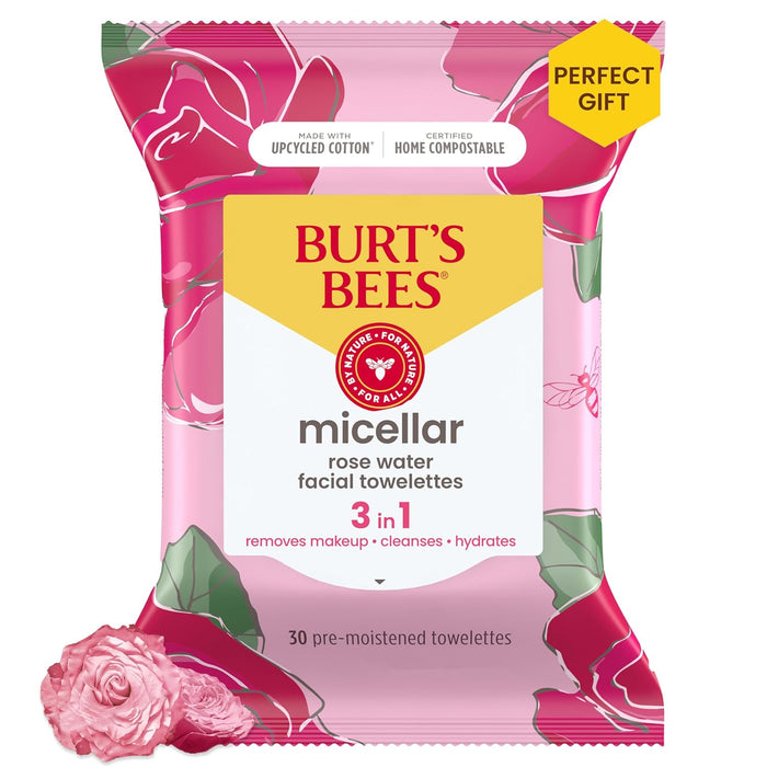 Burt'S Bees 3 In 1 Micellar Facial Towelettes With Rose Water 30 Ct