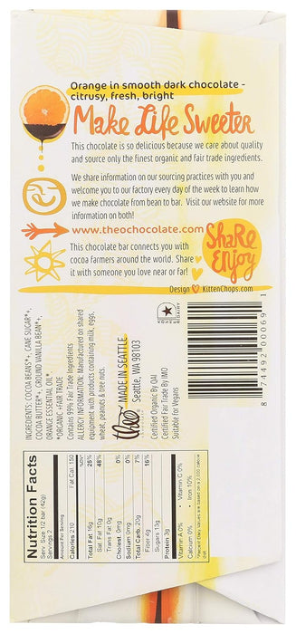 Theo Chocolate Dark 70 Percent Cacao Orange Chocolate Bars 3 Oz