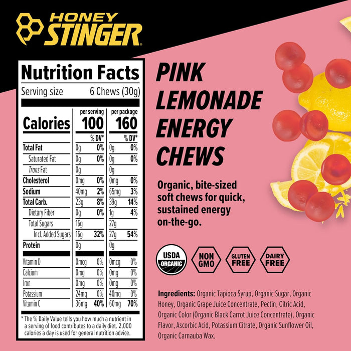 Honey Stinger  Energy Chews Pink Lemonade   1.8 Oz