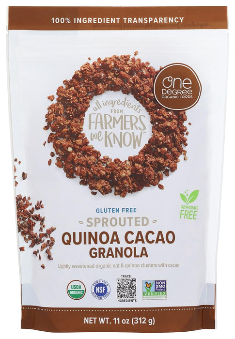 One Degree Organic Foods  Organic Sprouted Oat Quinoa Cacao Granola   11 Oz