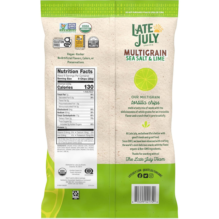 Late July  Organic Tortilla Chips Multigrain Sea Salt And Lime  7.5 Oz