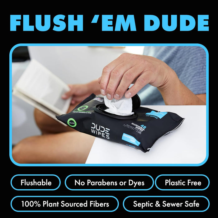 DUDE Flushable Wipes Unscented Extra Large 144 CT