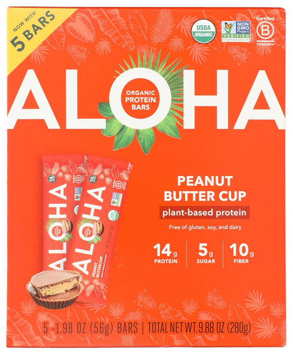 ALOHA Organic Plant Based Protein Bars Peanut Butter Cup 1.98 OZ (5 Counts)