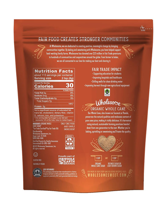 Wholesome  Organic Sucanat Panela Whole Cane Sugar  2 Lb