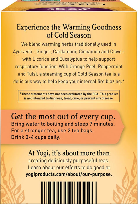 Yogi  Organic Cold Season Herbal Tea Caffeine Free 1 Tea Bags  16 Bag