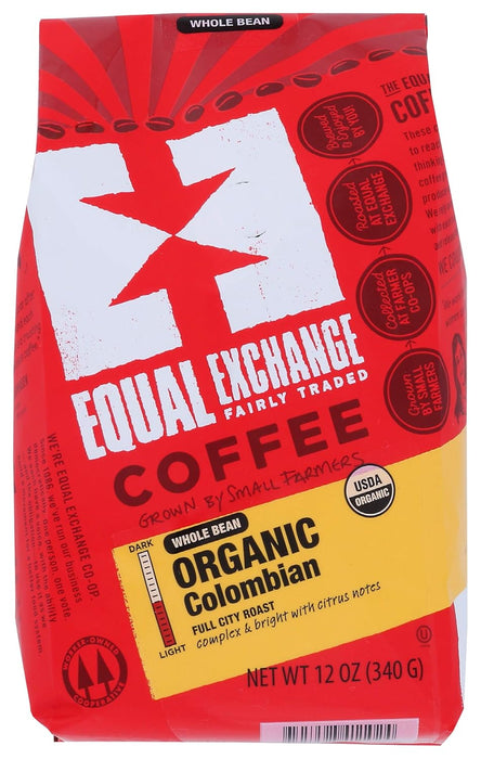 Equal Exchange  Organic Columbian Whole Bean Coffee   12 oz