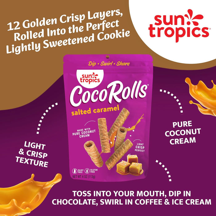 Sun Tropics  Coco Rolls Salted Caramel Rolled Coconut Wafer  4 Oz