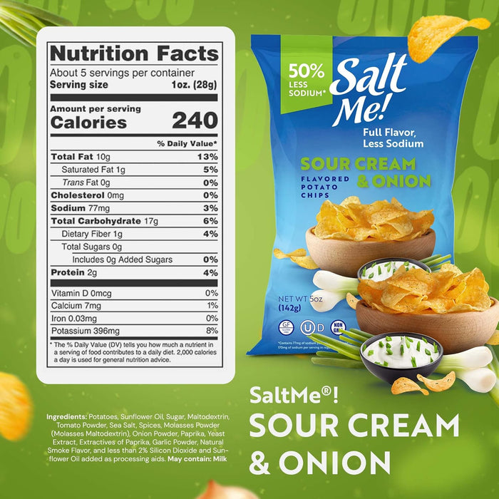 SaltMe Potato Chips 50% Less Sodium Low Salt Sour Cream Onion 5 OZ