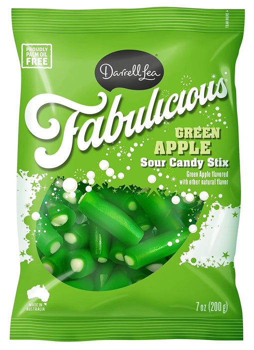 Darrell Lea Fabulicious Green Apple Sour Candy Stix 7 oz