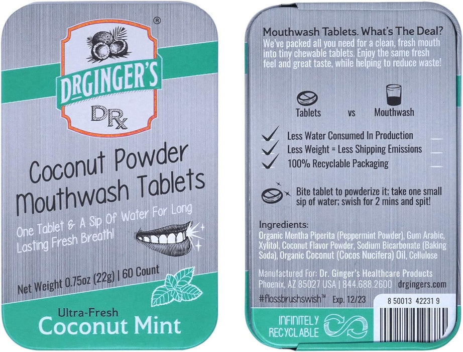 Dr. Ginger`S  Coconut Mint Mouthwash Tablets  60 Tablets  .75 Oz