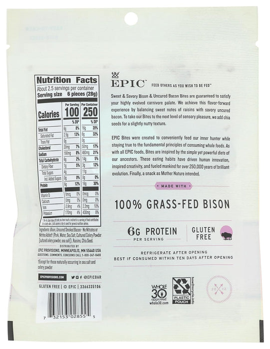 Epic International Sweet & Savory Bison And Uncured Bacon Jerky 2.5 oz
