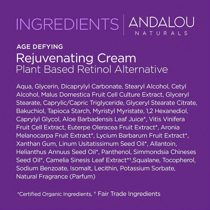 Andalou Naturals Retinol Alternative Plant Based Rejuvenating Cream 1.7 Oz