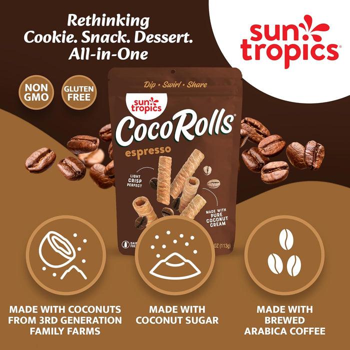 Sun Tropics  Coco Rolls Espresso Rolled Coconut Wafer  4 Oz