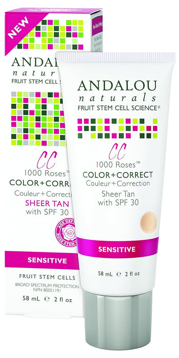 Andalou Naturals 1000 Roses Color + Correct Sheer Tan Spf 30 2 Oz