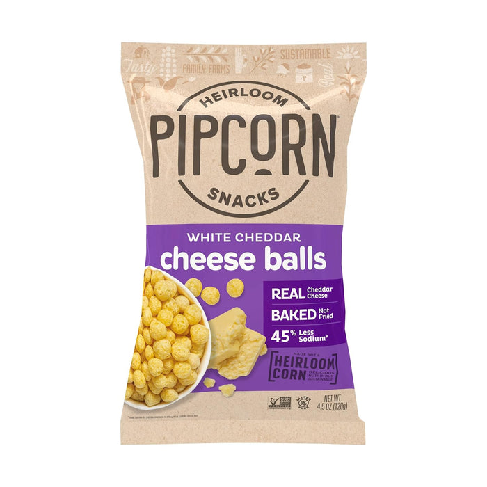 Pipcorn  Cheese Balls White Cheddar  4.5 Oz