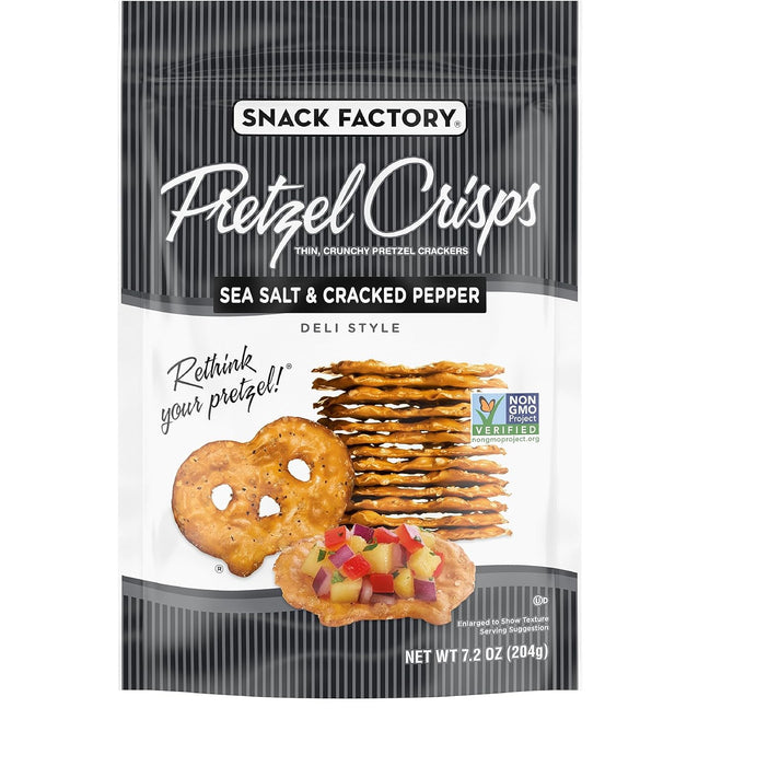 Snack Factory  Pretzel Crisps Deli Style Sea Salt And Cracked Pepper  7.2 Oz
