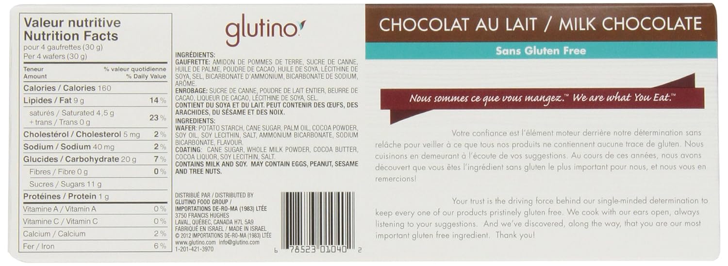 Glutino  Gluten Free Wafers Milk Chocolate  4.6 Oz