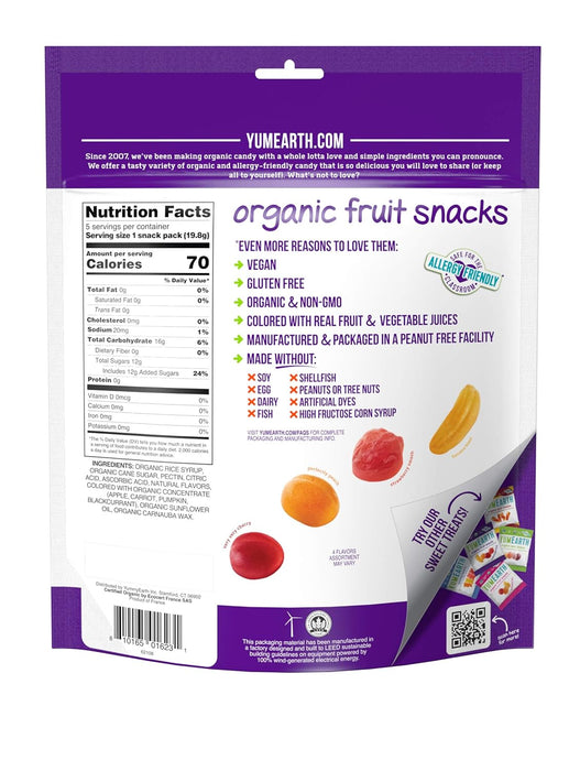 YumEarth Organic Fruit Snacks Banana Peach Cherry Pomegranate 3.5 oz