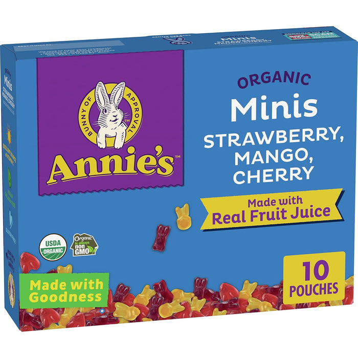 Annie’s Organic Minis Bunny Fruit Snacks Strawberry Mango Cherry 7 oz