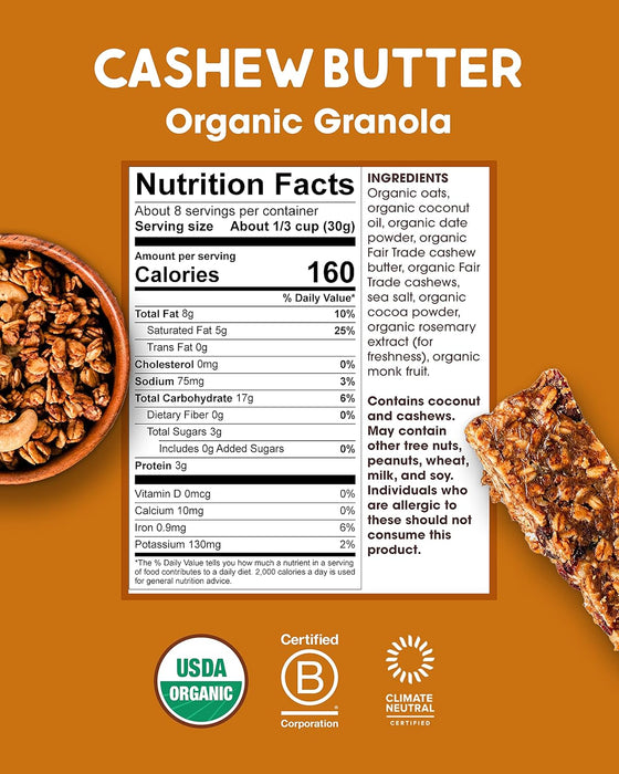 Alter Eco  Organic No Sugar Added Granola Cashew Butter   8 Oz