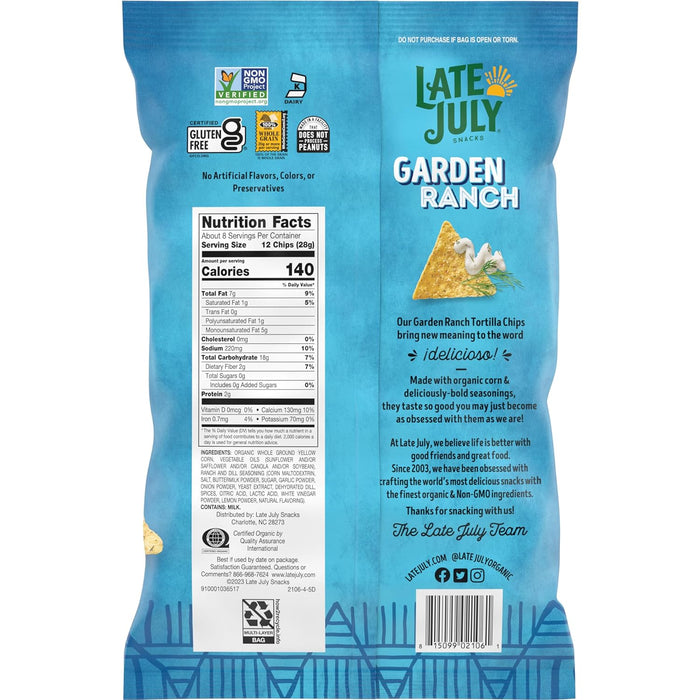 Late July  Garden Ranch Tortilla Chips Made With Og2 Yellow Corn   7.8 Oz