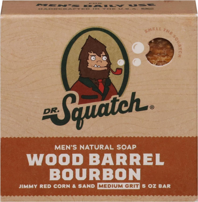 Dr. Squatch Bar Soap for Men with Medium Grit, Wood Barrel Bourbon 5 Oz