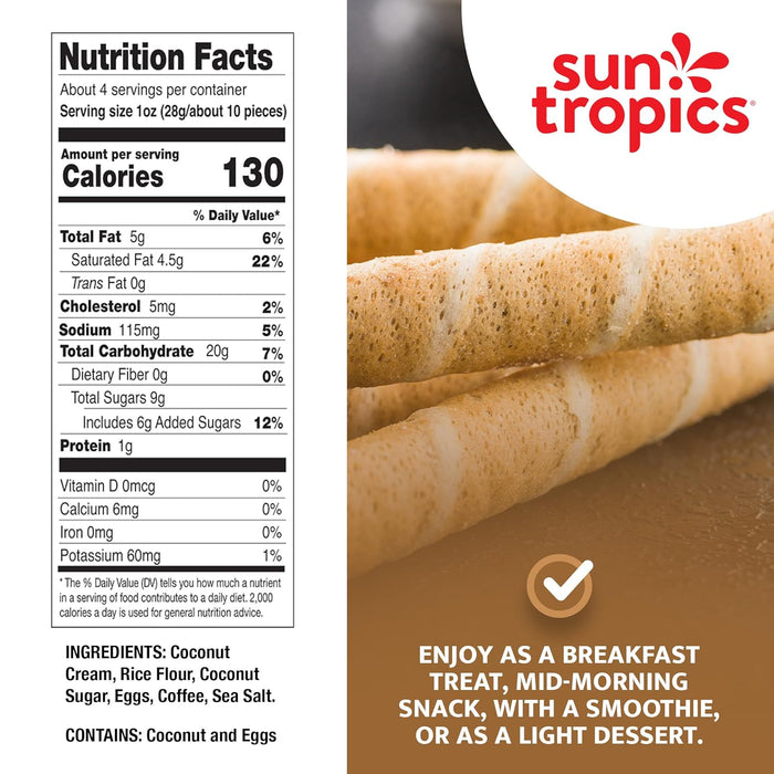 Sun Tropics  Coco Rolls Espresso Rolled Coconut Wafer  4 Oz