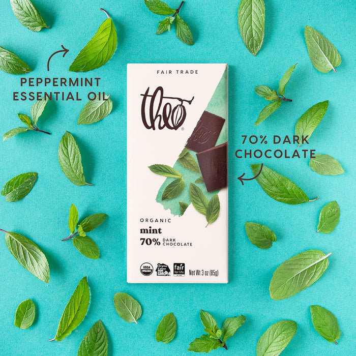 Theo Chocolate Dark Chocolate Bar 70 Percent Mint 3 Oz