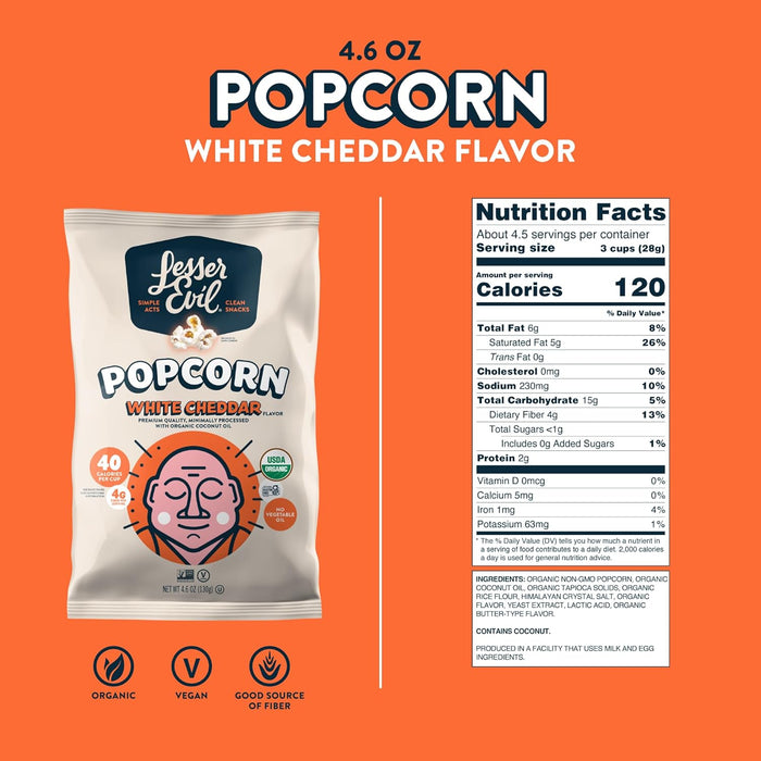 Lesser Evil  Organic Popcorn No Cheese Cheesiness  5 Oz