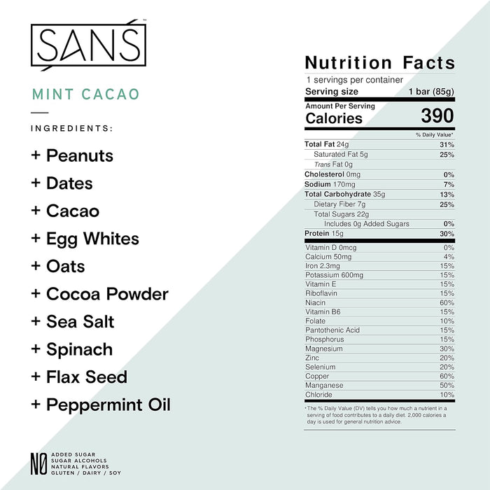 Sans  Meal Bar Mint Cacao   3 Oz