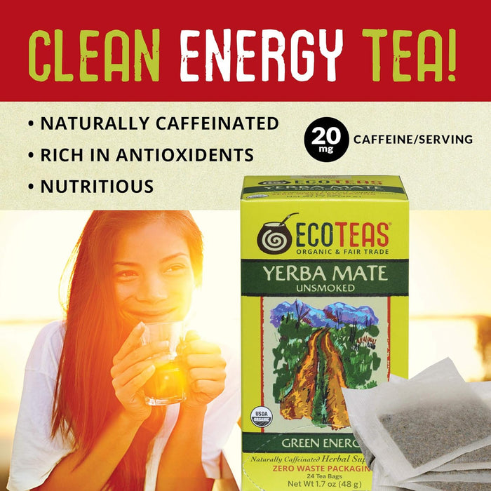 Eco Teas Organic Yerba Mate Unsmoked Green Energy 24 Bag