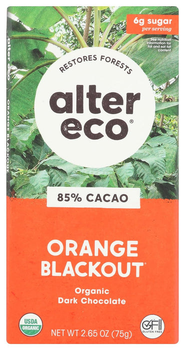 Alter Eco Organic Orange Blackout 85% Dark Chocolate Bar 2.65 OZ