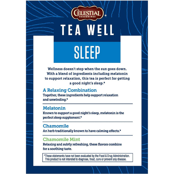 Teawell  Sleep Chamomile Mint Caffeine Free Herbal Supplement Tea Bags Box  12 Bag