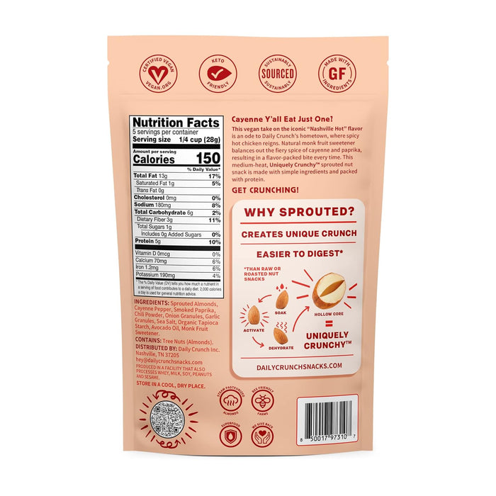 Daily Crunch Sprouted Almonds Nashville Hot 5 oz