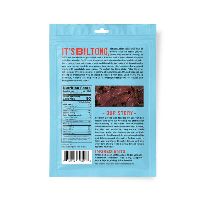 Brooklyn Biltong Air Dried Beef Grass Fed Original 2 oz
