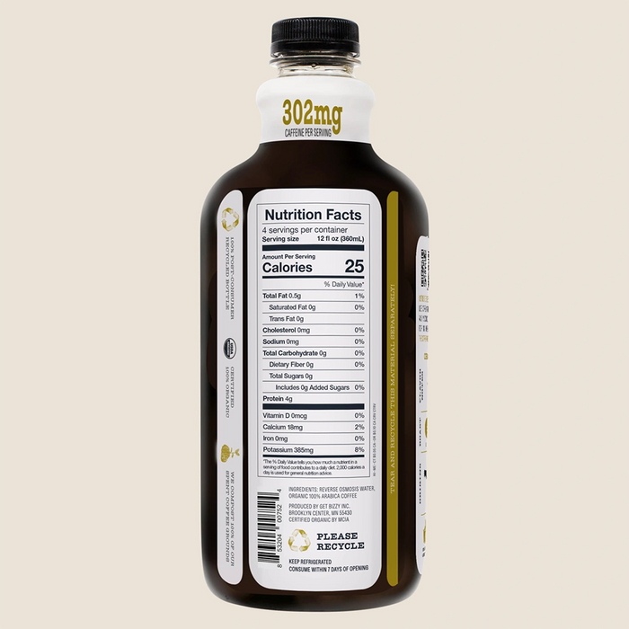 Bizzy Coffee Organic Light Roast Unsweetened Cold Brew 48 OZ