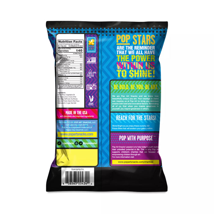 Pop Art  Gourmet Stars 3D Potato Bites Sea Salt  4.5 Oz