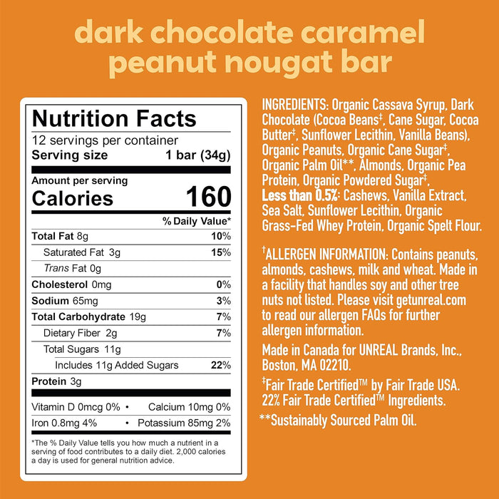 UNREAL Dark Chocolate Peanut Caramel Nougat Bar  1.2 OZ