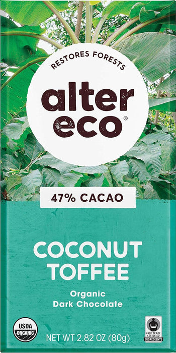 Alter Eco  Organic Chocolate Bar Dark Coconut Toffee   2.82 Oz