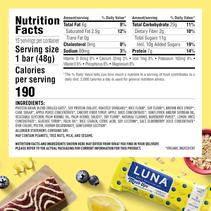 Luna  Whole Nutrition Bar Mashups Lemonzest Blueberry   1.69 Oz