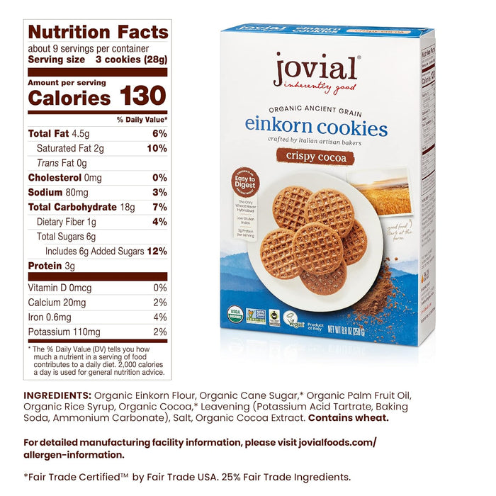 Jovial  Organic Crispy Cocoa Einkorn Cookies  8.8 Oz